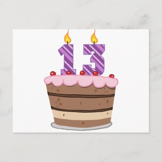 13歳オンお誕生日ケーキ ポストカード (正面)