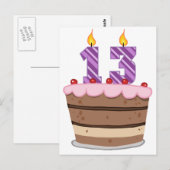 13歳オンお誕生日ケーキ ポストカード (正面/裏面)
