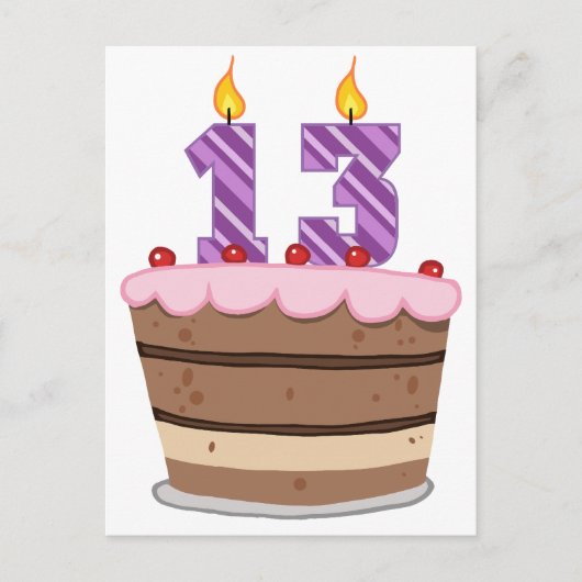 13歳オンお誕生日ケーキ ポストカード (正面)