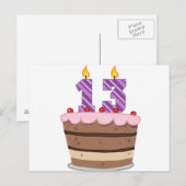 13歳オンお誕生日ケーキ ポストカード (正面/裏面)