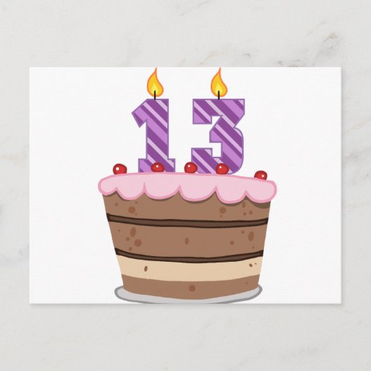13歳オンお誕生日ケーキ ポストカード (正面)