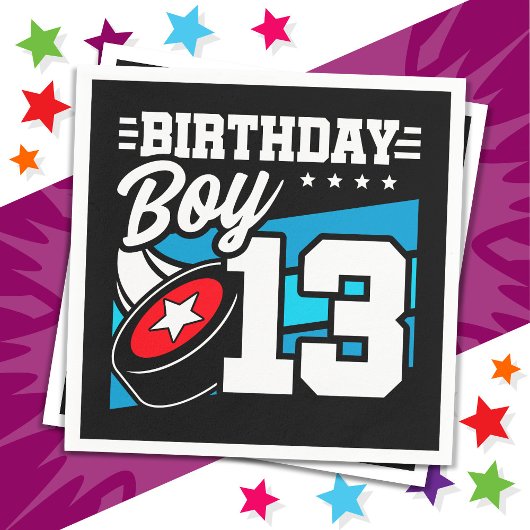 13歳オールドホッケーパーティーテーマ13誕生日少年 スタンダードカクテルナプキン