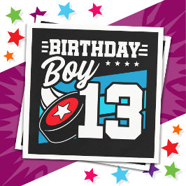 13歳オールドホッケーパーティーテーマ13誕生日少年 スタンダードカクテルナプキン