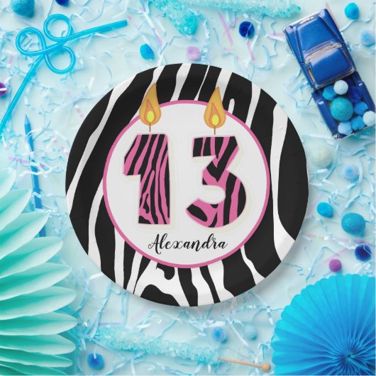 13歳ガールゼブラストライプトレンディー誕生日 ペーパープレート (パーティー)