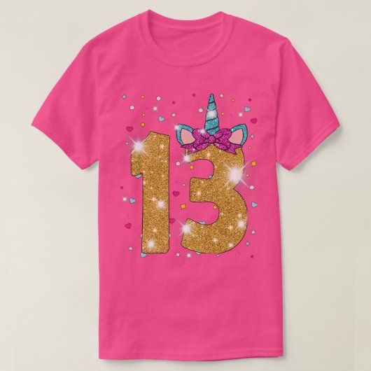 13歳ガール13歳誕生日ユニコーン Tシャツ (デザイン正面)