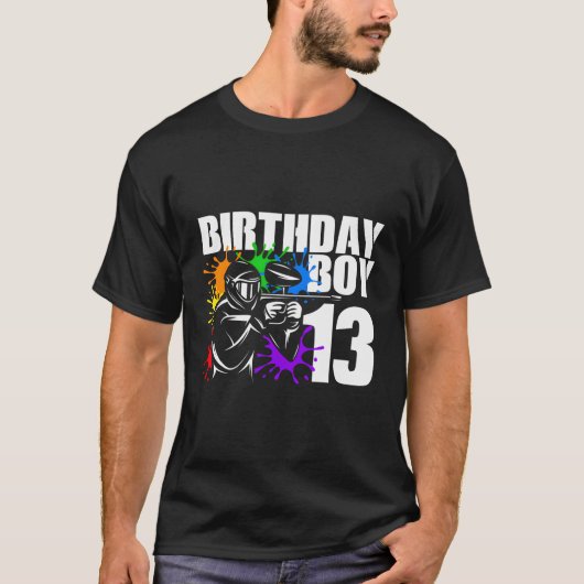 13歳ペイントボール誕生日パーティーボーイズ13thのGif Tシャツ (正面)