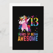 13歳ユニコーンダービング13誕生日ガールウン 招待状 (正面/裏面)