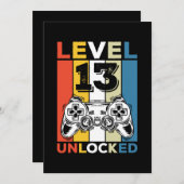 13歳誕生日レベルアップ 13 ゲーマー ヴィンテージ 招待状 (正面/裏面)