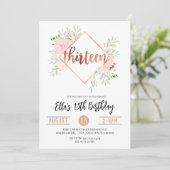 13歳 ローズゴールドの誕生日招待状 招待状 (スタンド正面)