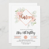 13歳 ローズゴールドの誕生日招待状 招待状 (正面/裏面)