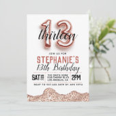 13歳 ローズゴールドの誕生日招待状 招待状 (スタンド正面)