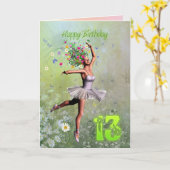 13歳、花妖精の誕生日カード カード (黄色い花)