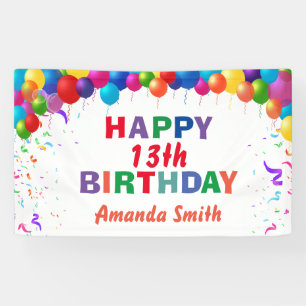 13番目の誕生日カラフル風船（白） 横断幕
