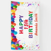 13番目の誕生日カラフル風船（白） 横断幕 (縦)