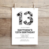13番目の誕生日グレイ迷彩柄10代の 招待状