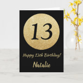 13番目の誕生日ブラックと金ゴールドグリッターカード カード (黄色い花)