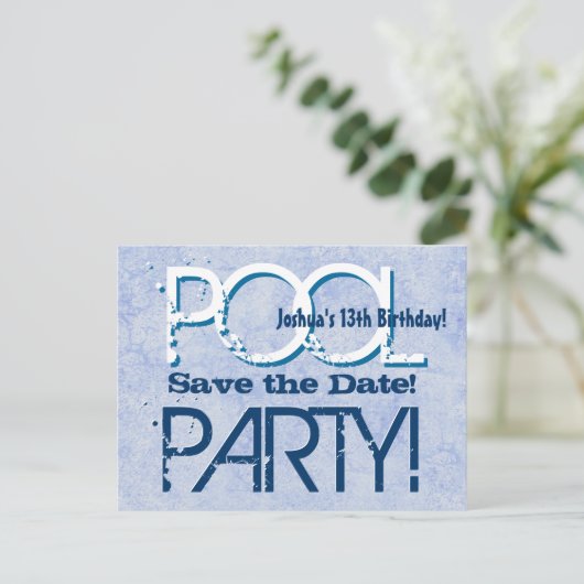 13番目の誕生日プールパーティー保存日付V05 案内ポストカード (スタンド正面)