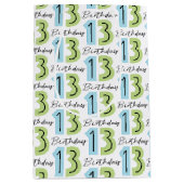 13番目の誕生日番号グリーンブルー ミディアムペーパーバッグ (正面)