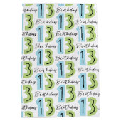 13番目の誕生日番号グリーンブルー ミディアムペーパーバッグ (裏面)