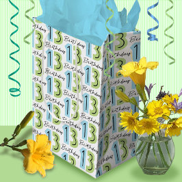 13番目の誕生日番号グリーンブルー ミディアムペーパーバッグ