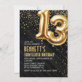 13番目の誕生日金ゴールドブラック招待状 招待状 (正面)