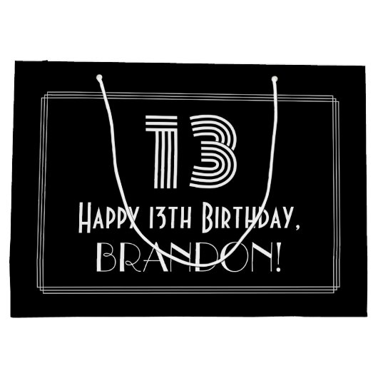 13番目の誕生日:インスパイアアールデコの「13」の外観と名前 ラージペーパーバッグ (裏面)