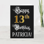 13番目の誕生日:ファンシースクリプト、フェイク金ゴールド・ルック、名前 カード (正面)