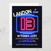 13番目の誕生日、10代のパーティー、ネオン、グローパーティー 招待状 (正面/裏面)