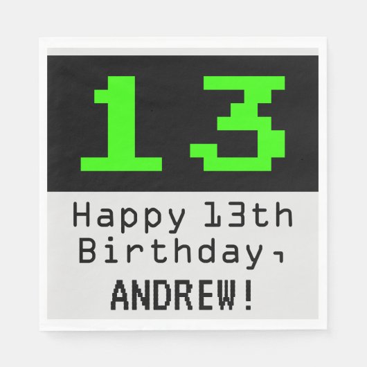 13番目の誕生日- Nerdy / オタク系のスタイル"13" & Name スタンダードランチョンナプキン (正面)