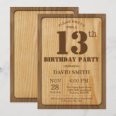 13素朴番目誕生日招待状ヴィンテージウッド 招待状 (正面/裏面)