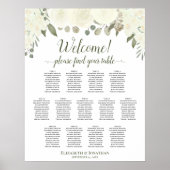 13表アイボリー白フローラ結婚の座席表 ポスター (正面)