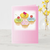 13誕生日の女の子、ピンクのカップケーキ カード (黄色い花)