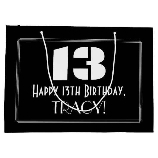 13誕生日インスパイア~アールデコルック"13" +名前 ラージペーパーバッグ (裏面)