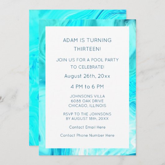 13誕生日カスタムエージブルー抽象芸術アート 招待状 (正面/裏面)