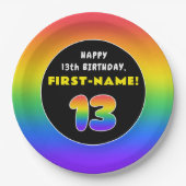 13誕生日カラフル:レインボー# 13,名前をカスタムする ペーパープレート (正面)