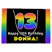 13誕生日カラフル:レインボー# 13,名前をカスタムする ラージペーパーバッグ (裏面)