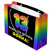 13誕生日カラフル:レインボー# 13,名前をカスタムする ラージペーパーバッグ (裏面アングル)