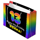 13誕生日カラフル:レインボー# 13,名前をカスタムする ラージペーパーバッグ (正面アングル)