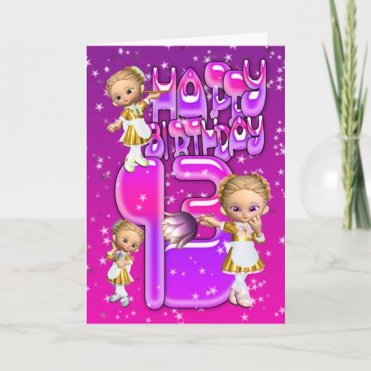 13誕生日カードかわいい小さなグリッターメイド カード (正面)