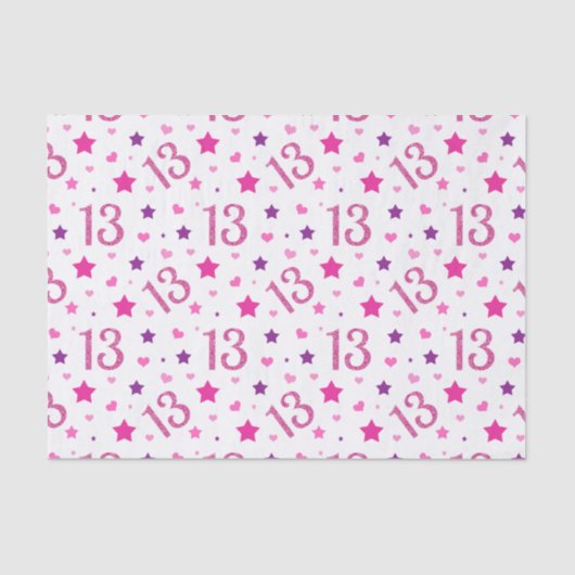 13誕生日ガールピンクグリッターティッシュペーパー 薄葉紙 (正面)