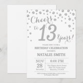 13誕生日シルバーグリッター招待状 招待状 (正面/裏面)