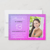 13誕生日スパープルピンク写真 招待状 (裏面)