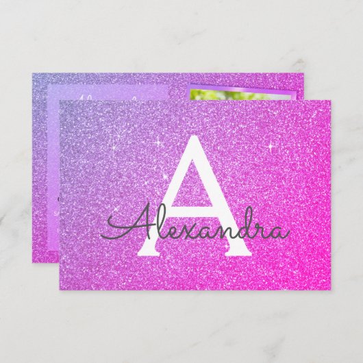 13誕生日スパープルピンク写真 招待状 (正面/裏面)