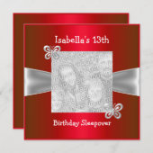 13誕生日スリップバーバタフライフォトレッド 招待状 (正面/裏面)