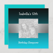 13誕生日スリープバーシルバーグリーンフォト2 招待状 (正面/裏面)