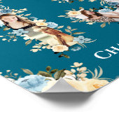 13誕生日ティール(緑がかった色)フォトコラージイエローフラワー ポスター (角)