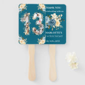 13誕生日ティール（緑がかった色）フォトコラージフラワーイエロー ハンドファン (正面&裏面)