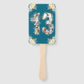 13誕生日ティール(緑がかった色)フォトコラージフラワーイエロー ハンドファン (正面)