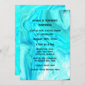 13誕生日ティール(緑がかった色)ブルーアート抽象芸術カスタム時代 招待状 (正面/裏面)