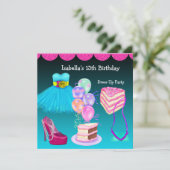 13誕生日ドレスアップパーティーティール（緑がかった色）ピンク 招待状 (スタンド正面)